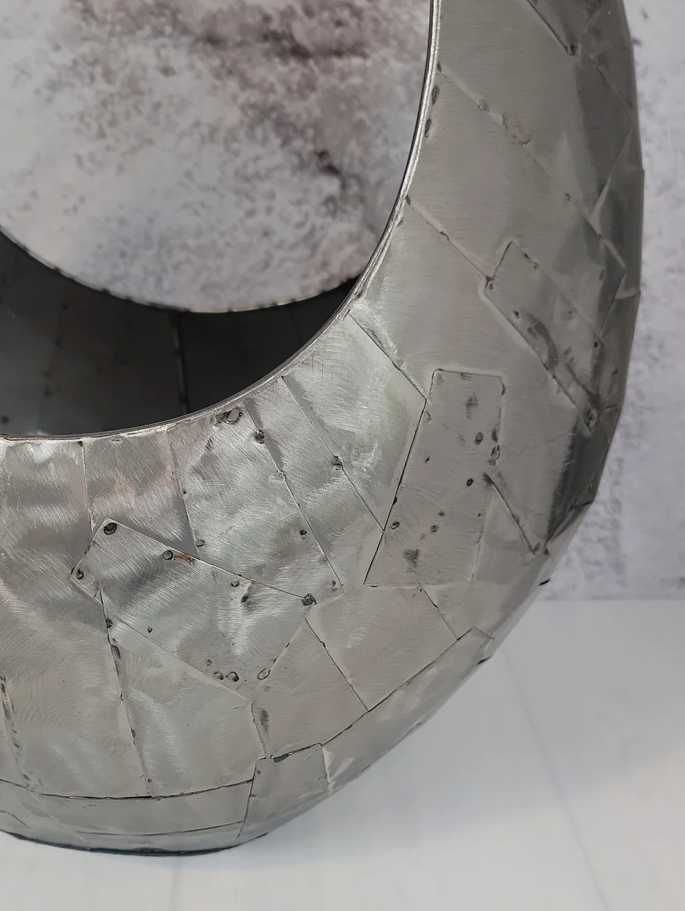 Modern Brutalist Metal Crescent Basket - Silver Home Art Accent